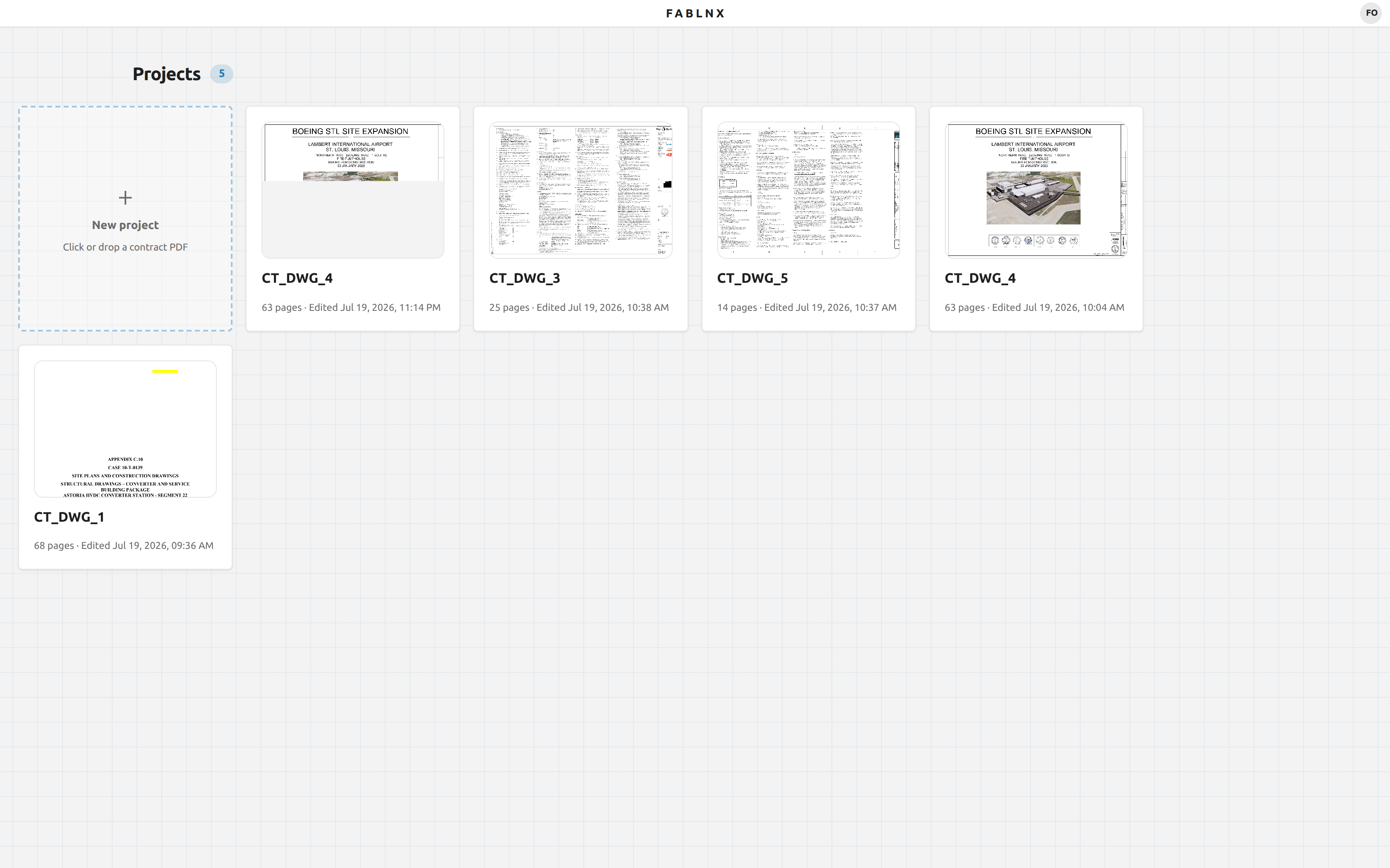 The projects dashboard with project cards