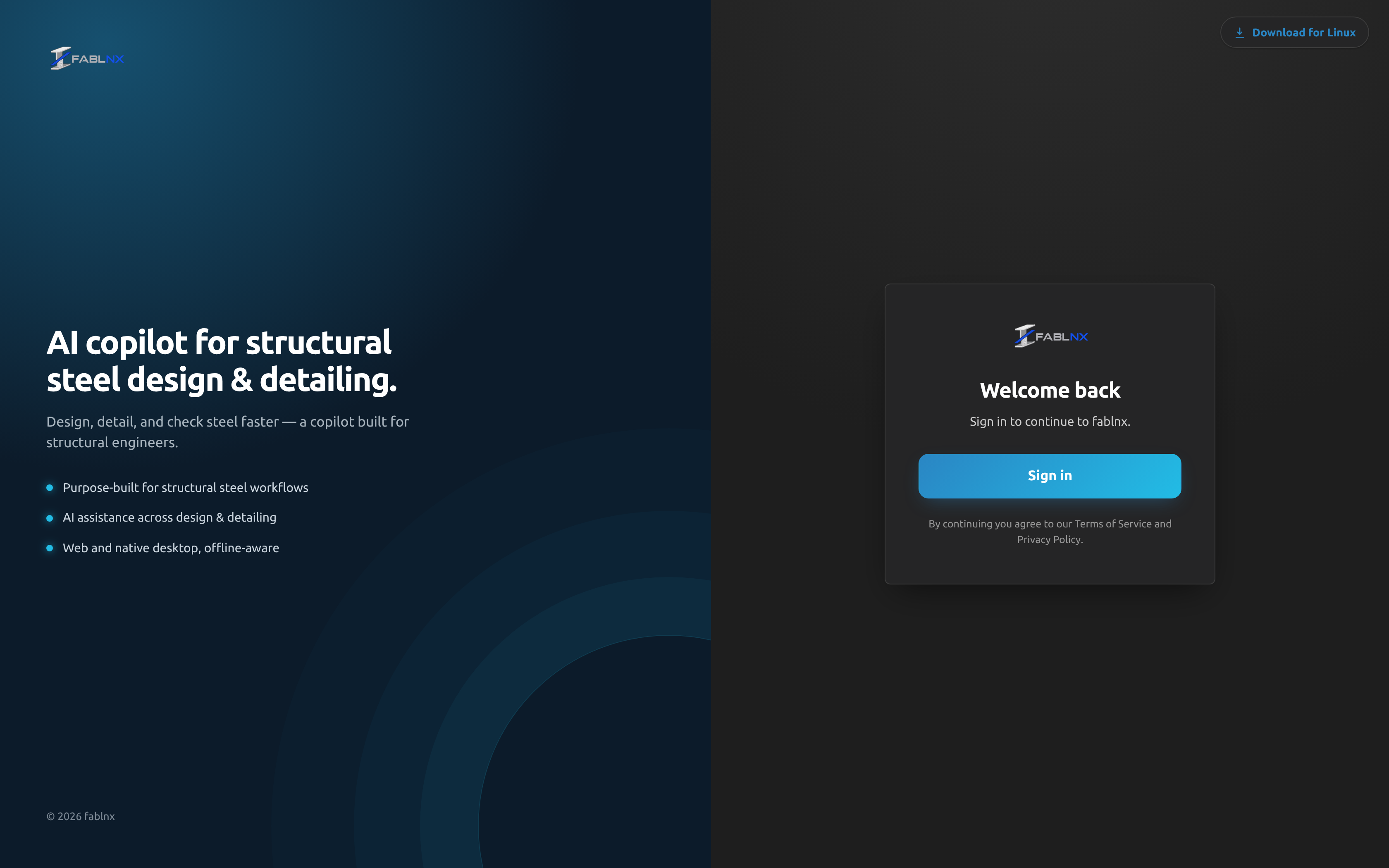 The Fablnx sign-in screen