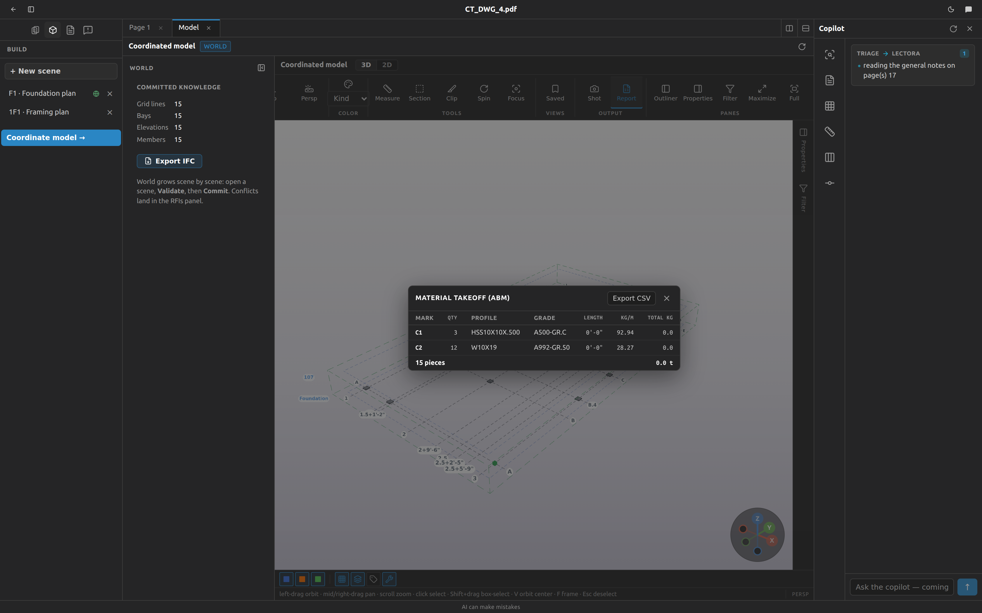 The material takeoff report